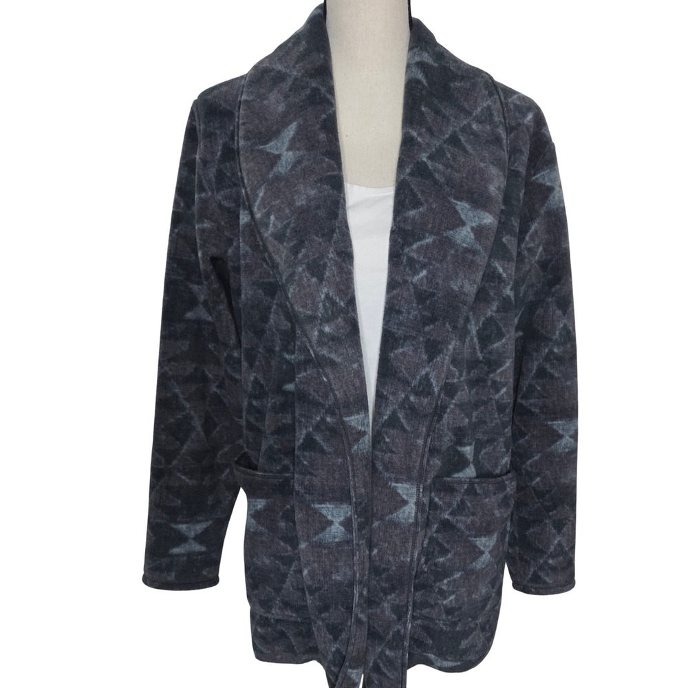Columbia Womens Fleece Cardigan Shawl Collar Geometric Print Gray Blue Size S